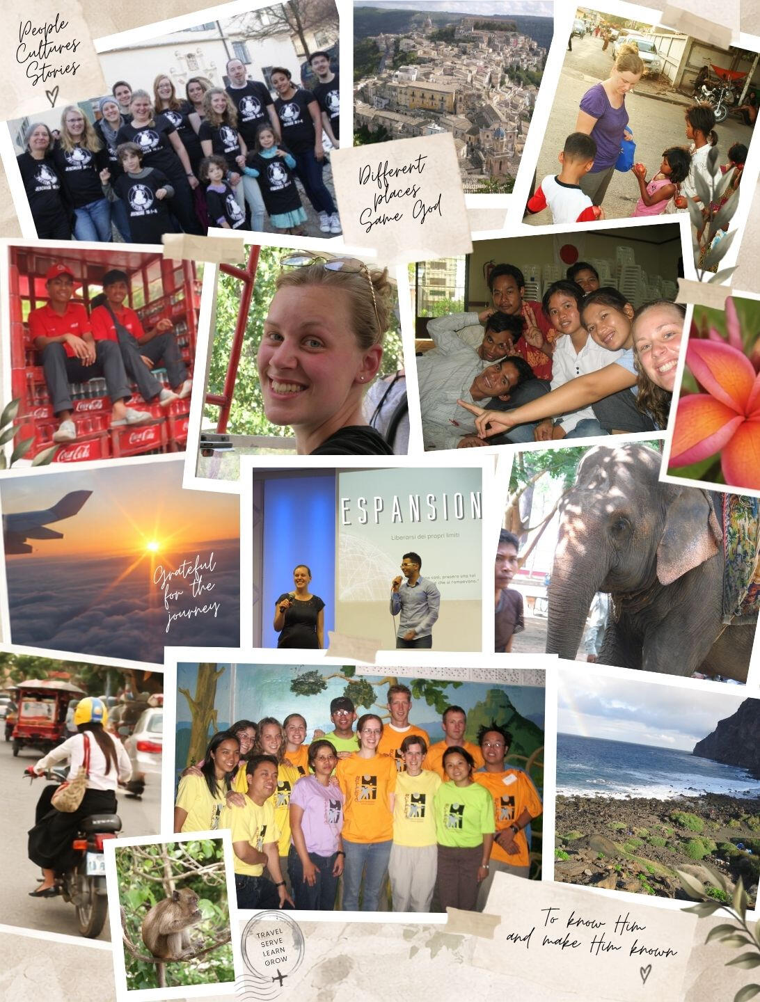 Collage of pictures taken on Rebecca's various missionary journeys.